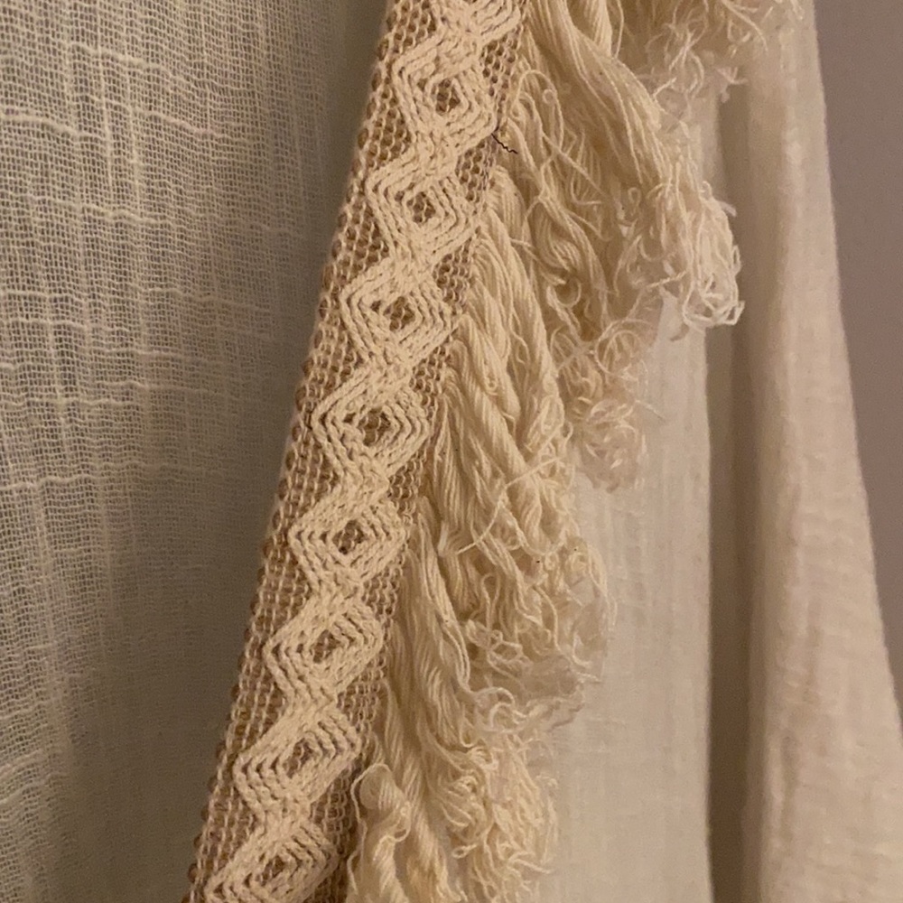 Z & L Europe CoverUp Maxi Ivory Boho Fringe Duster Tassels Caftan Tunic Swim FS - Picture 6 of 9